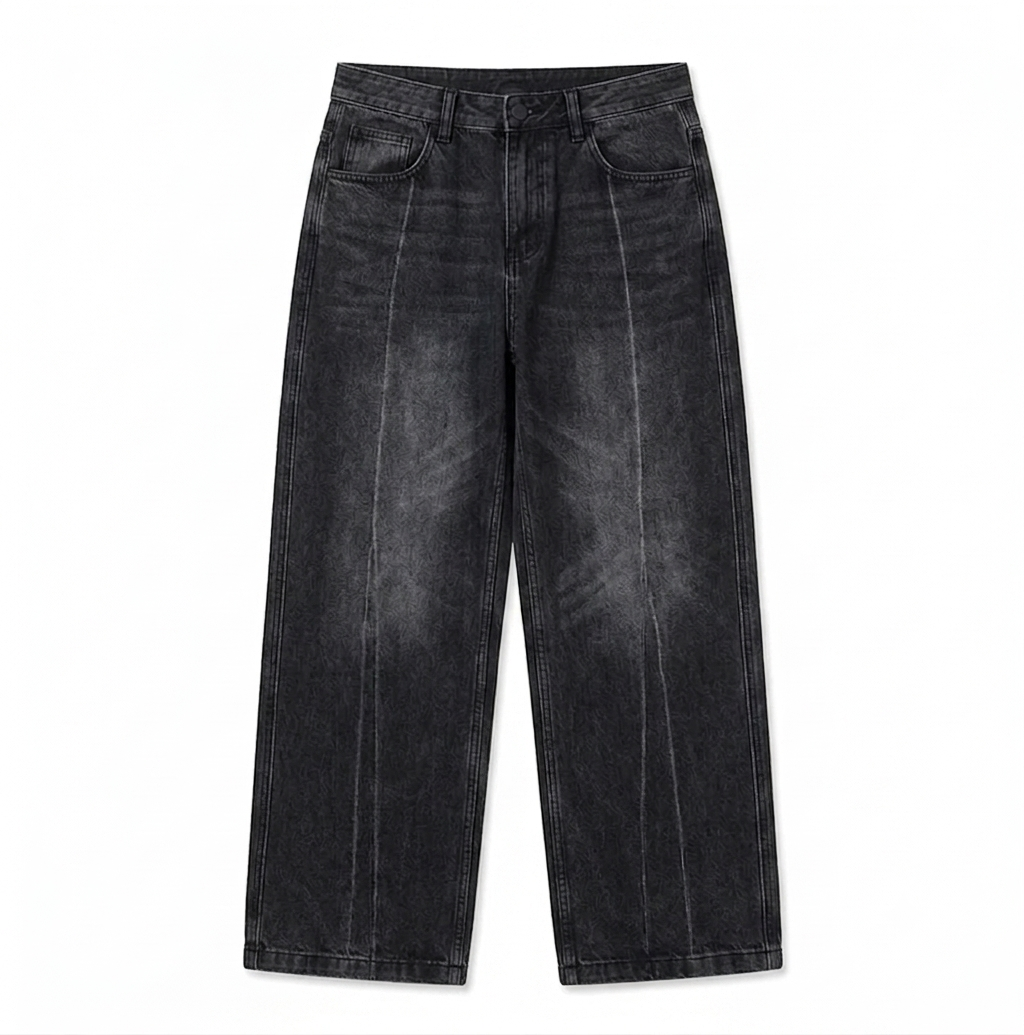 Seamed Center-Pleat Washed Jeans