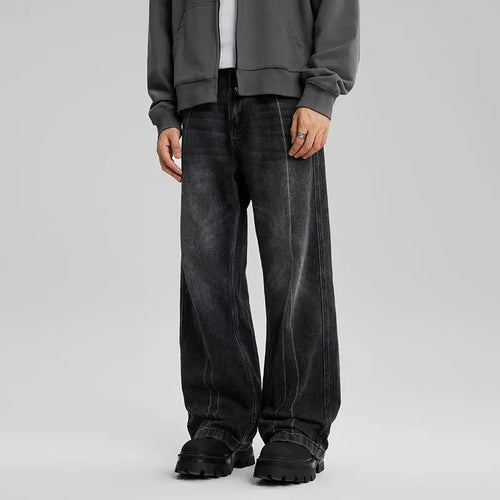 Seamed Center-Pleat Washed Jeans