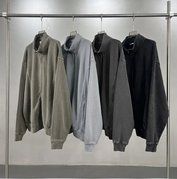 Wash Heavyweight Fleece Zip-Up Track Jacket